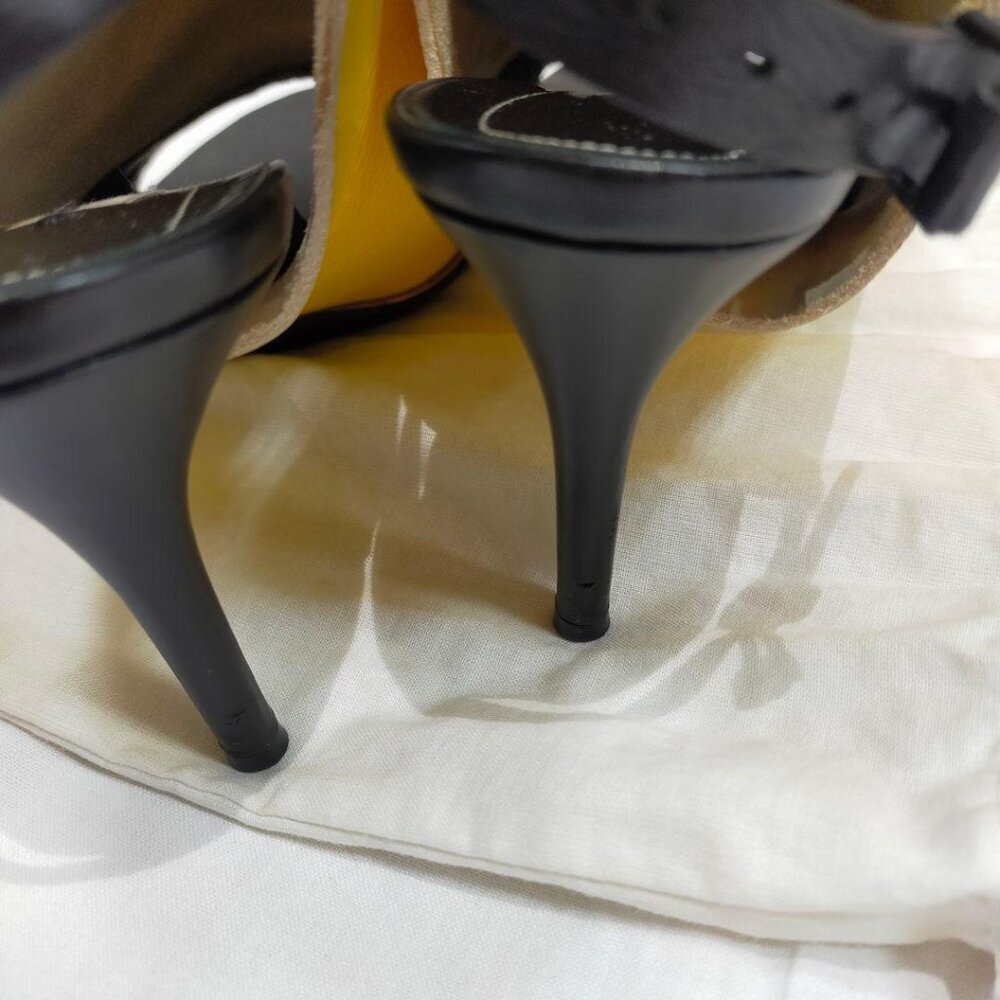 Balenciaga Yellow & Black Leather Open-Toe Slingback Heels | Size 35 (US 5) - Picture 5 of 8